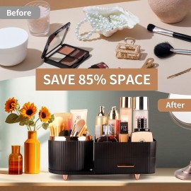 Molutsody Makeup Organizer for Vanity, Cosmetic Display Case with Drawers, Fits Makeup, Skincare Products, Brushes, Lipsticks, and Other Accessories, Versatile Storage Solution (Black)