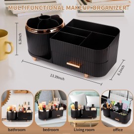 Molutsody Makeup Organizer for Vanity, Cosmetic Display Case with Drawers, Fits Makeup, Skincare Products, Brushes, Lipsticks, and Other Accessories, Versatile Storage Solution (Black)