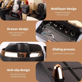 Molutsody Makeup Organizer for Vanity, Cosmetic Display Case with Drawers, Fits Makeup, Skincare Products, Brushes, Lipsticks, and Other Accessories, Versatile Storage Solution (Black)