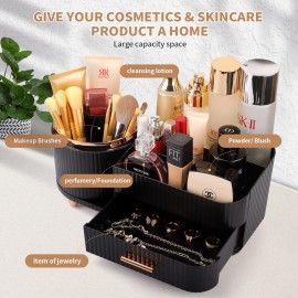 Molutsody Makeup Organizer for Vanity, Cosmetic Display Case with Drawers, Fits Makeup, Skincare Products, Brushes, Lipsticks, and Other Accessories, Versatile Storage Solution (Black)