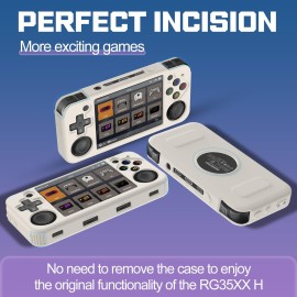 Compatible with RG35XX H Retro Handheld Game Console, Soft Silicone Protective Case for RG35XX H with Lanyard - White