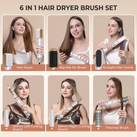 Blow Dryer Brush, 6 in 1 Auto Air Curling Iron Set 3 Temperature 1000W Powerful Negative Ionic Hair Dryer Brush Set Blow Dryer Brush, 6 in 1 Auto Air Curling Iron Set 3 Temperature 1000W Powerful Negative Ionic Hair Dryer Brush Set