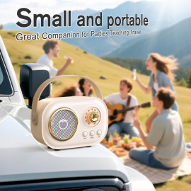 Karaoke Machine,Karaoke Machine for Adults,Mini Retro Portable Bluetooth Karaoke Speaker with 2 Wireless Microphone for Teaching Classroom Girls Kids Gifts Toys Family Outdoor Parties-Beige