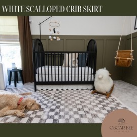 White Scalloped Crib Skirt (Front/Two Sides) - Adjustable Crib Skirt - Linen Crib Skirt Girl Crib Bedding - White Crib Skirt Neutral - Crib Dust Ruffle Bed Skirt Crib Skirt Boy - Baby Crib Bed Skirt
