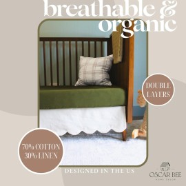 White Scalloped Crib Skirt (Front/Two Sides) - Adjustable Crib Skirt - Linen Crib Skirt Girl Crib Bedding - White Crib Skirt Neutral - Crib Dust Ruffle Bed Skirt Crib Skirt Boy - Baby Crib Bed Skirt