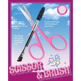 TsMADDTs 6 PCS Eyebrow Tweezers Set, Tweezers for Women Facial Hair with Curved Scissor and Eyebrow Brush for Ingrown Hair