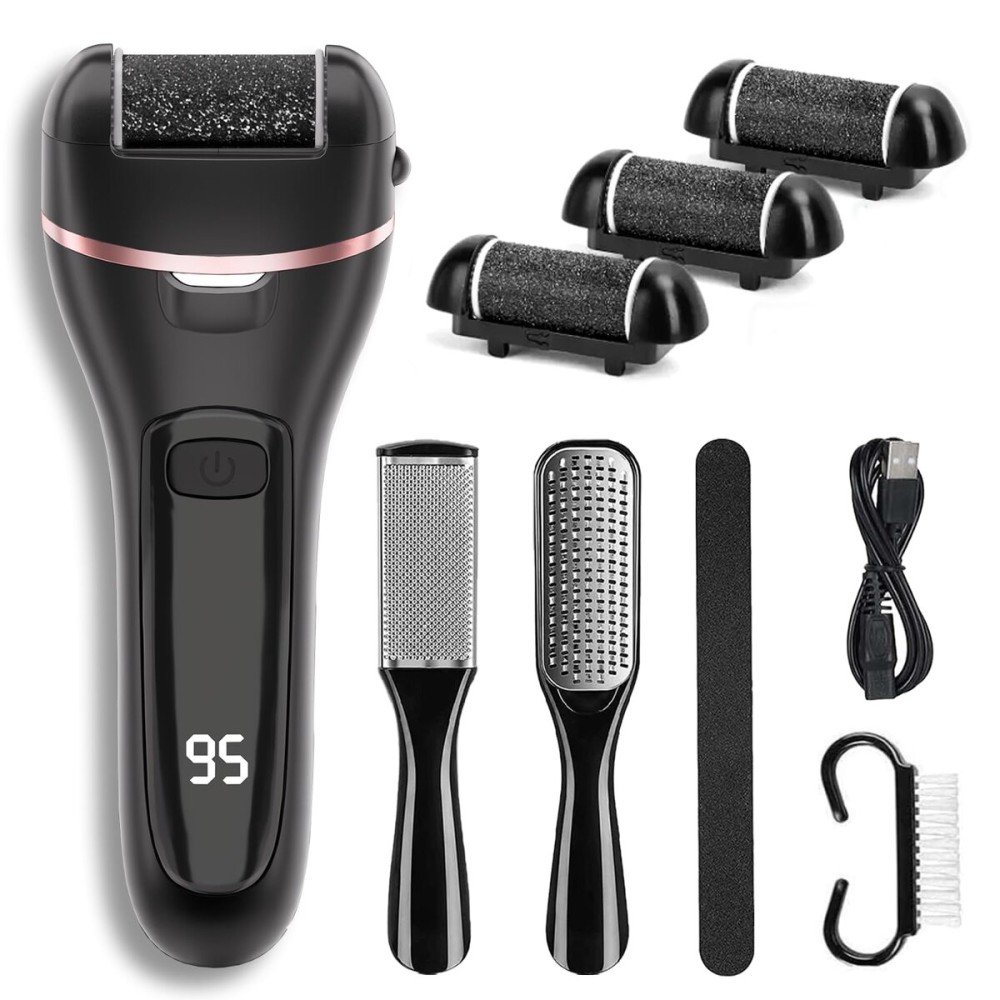 Electric Callus Remover for Feet with 3 Roller Heads 2 Speed Rechargeable Waterproof Foot File Perfect for Dead Hard Cracked Dry Skin