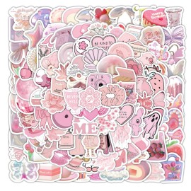 Pink Stickers 200Pcs, Girls Pink Aesthetic Stickers Waterproof Pink Decals Kawaii Pink Stickers Water Bottle Laptop Phone Skateboard Stickers for Kids Girls Teens