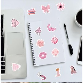 Pink Stickers 200Pcs, Girls Pink Aesthetic Stickers Waterproof Pink Decals Kawaii Pink Stickers Water Bottle Laptop Phone Skateboard Stickers for Kids Girls Teens