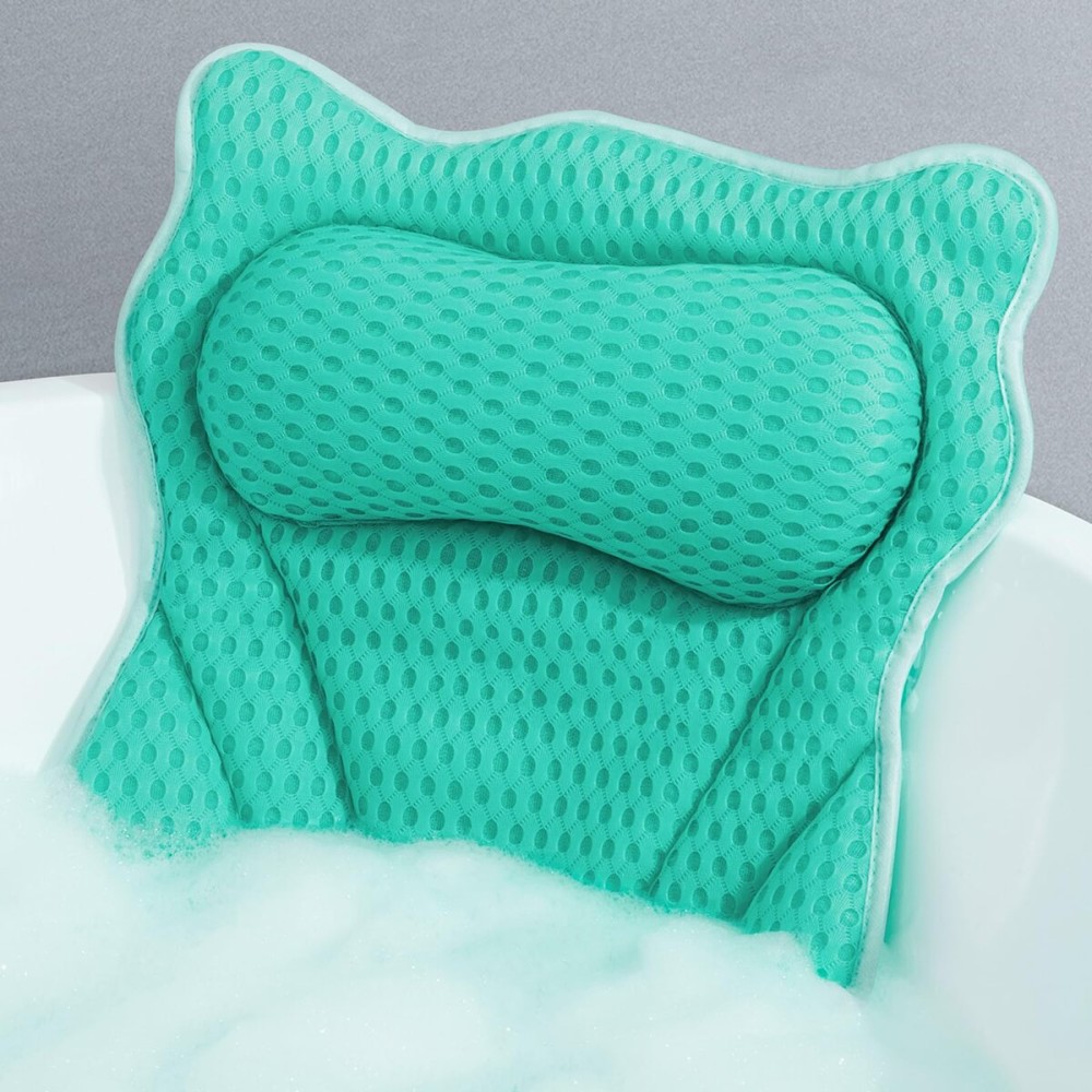 MTDLYICE Bath Pillow, Bath Pillows for Tub Neck and Back Support, Soft 4D Air Mesh Bathtub Pillow 16.5 x 17.3 INCH, with 6 Powerful Suction Cups, Bath Accessories Relaxing Gifts for Women (Lake Blue)