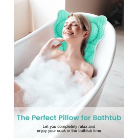 MTDLYICE Bath Pillow, Bath Pillows for Tub Neck and Back Support, Soft 4D Air Mesh Bathtub Pillow 16.5 x 17.3 INCH, with 6 Powerful Suction Cups, Bath Accessories Relaxing Gifts for Women (Lake Blue)