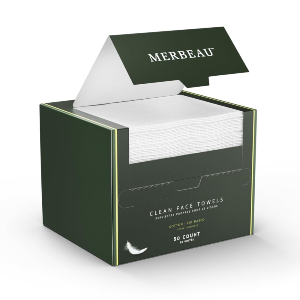 Merbeau Clean Facial Towels for Sensitive Skin, 100% USDA Biobased Face Towels, 50 Count, Ultra Soft, Makeup Remover Dry Wipes, Cotton