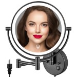 ALHAKIN 9 Wall Mounted Lighted Makeup Mirror, Large Double Sided 1X/10X Magnifying Mirror, 3 Color LED Vanity Mirror with Lights, Touch Dimmable 360 Swivel Light Up for Bathroom, Black