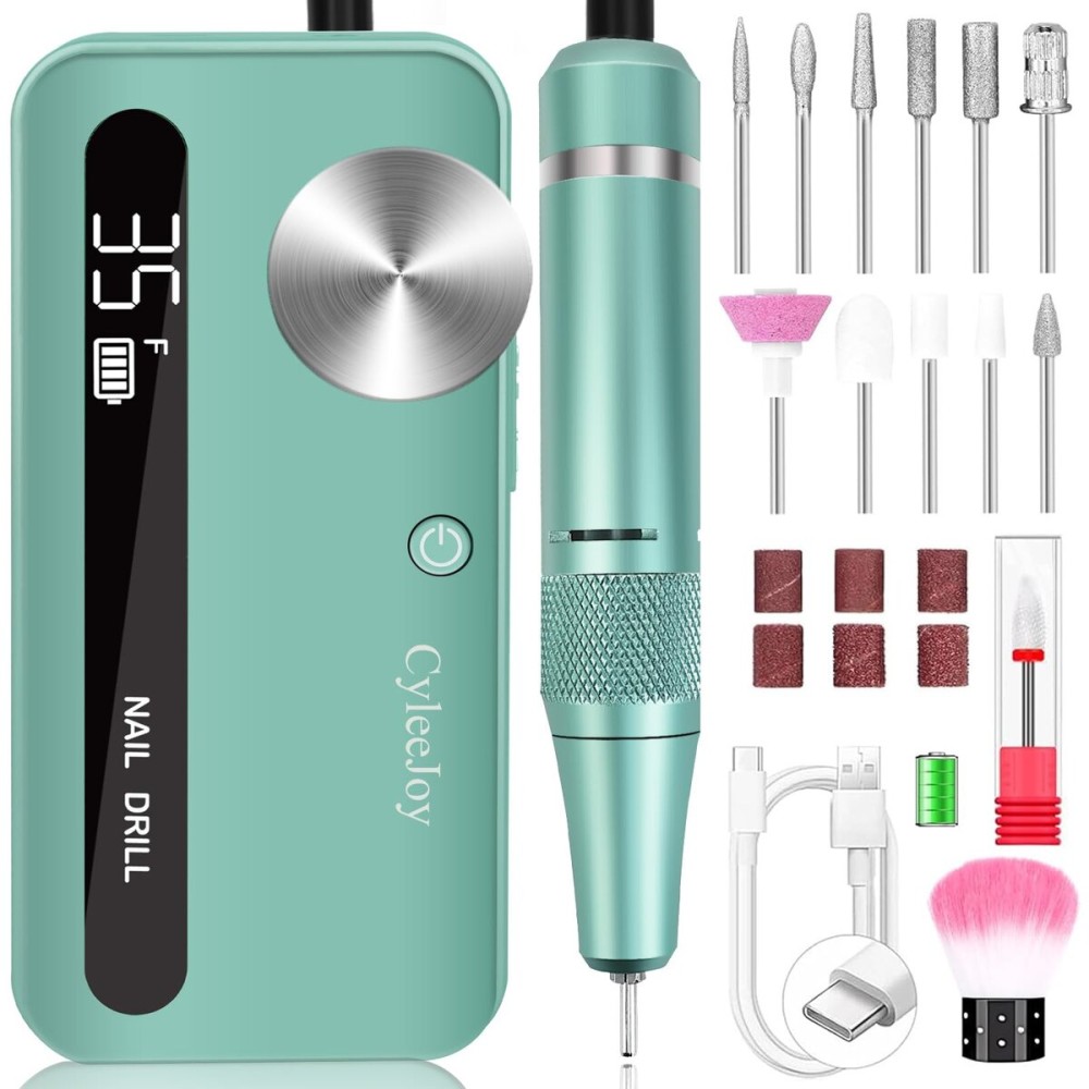 Nail Drill Cordless, 35000 RPM Electric Nail Filer for Acrylic Nails, Professional Acrylic Nail Kit with Bits, Rechargeable Nail Efile Portable Manicure Kit for Women Home & Salon (Green)