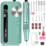 Nail Drill Cordless, 35000 RPM Electric Nail Filer for Acrylic Nails, Professional Acrylic Nail Kit with Bits, Rechargeable Nail Efile Portable Manicure Kit for Women Home & Salon (Green)