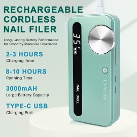 Nail Drill Cordless, 35000 RPM Electric Nail Filer for Acrylic Nails, Professional Acrylic Nail Kit with Bits, Rechargeable Nail Efile Portable Manicure Kit for Women Home & Salon (Green)