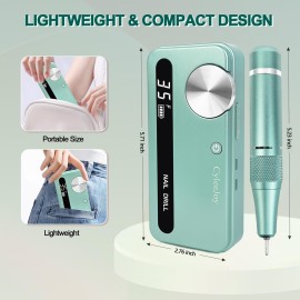 Nail Drill Cordless, 35000 RPM Electric Nail Filer for Acrylic Nails, Professional Acrylic Nail Kit with Bits, Rechargeable Nail Efile Portable Manicure Kit for Women Home & Salon (Green)