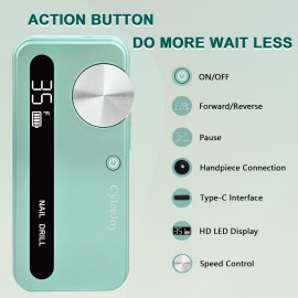 Nail Drill Cordless, 35000 RPM Electric Nail Filer for Acrylic Nails, Professional Acrylic Nail Kit with Bits, Rechargeable Nail Efile Portable Manicure Kit for Women Home & Salon (Green)