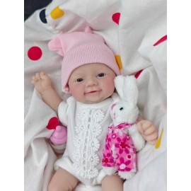 MYREBABY 7 Inch Miniature Silicone Full Body Reborn Baby Doll Micro Realistic Newborn Doll Lifelike Eyes Open Baby Girl Looks Like Real Babies Anti Stress Dolls