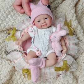 MYREBABY 7 Inch Miniature Silicone Full Body Reborn Baby Doll Micro Realistic Newborn Doll Lifelike Eyes Open Baby Girl Looks Like Real Babies Anti Stress Dolls