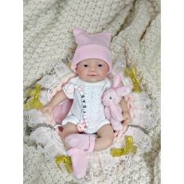 MYREBABY 7 Inch Miniature Silicone Full Body Reborn Baby Doll Micro Realistic Newborn Doll Lifelike Eyes Open Baby Girl Looks Like Real Babies Anti Stress Dolls