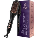 Professional Dual Voltage Hair Straightener Brush, Hair Straightening Brush w/Ions for Healthy, Anti Frizz, Flat Iron Comb w/ 16 Temps, Fast Heating, Styling Hot Dryer for Women