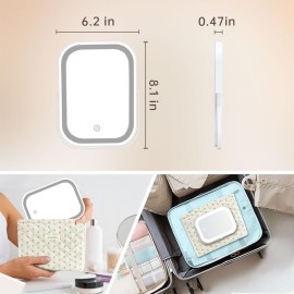 YEKKOPT Travel Makeup Mirror with Lights, Portable Small Beauty LED Vanity Mirror with Lights, 1200mAh Battery, Dimmable Touch Screen, Tabletop Folding Compact Mirror,Women Gift