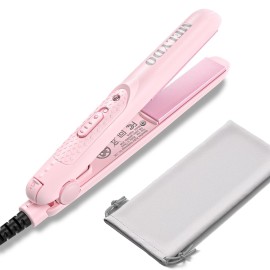 MELYDO Mini Portable Flat Iron, 0.7 Inch Dual Voltage Travel Hair Straightener - Small Flat Irons Hair Straightener for Short Hair, Curls Bangs, Worldwide-Use Travel Flat Iron, Pink