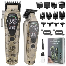 Karrte Professional Hair Clippers for Men Beard Trimmer Clippers Set Cordless Hair Cutting Grooming Haircut Kit with T-Blade Barber Starter Kit Rechargeable Adjustable LED Display