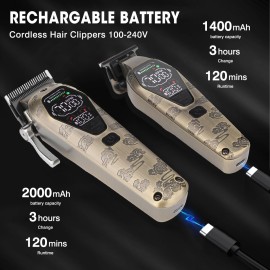 Karrte Professional Hair Clippers for Men Beard Trimmer Clippers Set Cordless Hair Cutting Grooming Haircut Kit with T-Blade Barber Starter Kit Rechargeable Adjustable LED Display