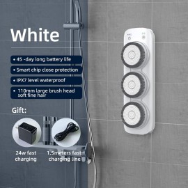 Electric Back Scrubber for Shower, Wall Mounted Electric Shower Back Scrubber, Dry Brushing Body Brush for Bathing, Cleansing, Exfoliating and Massaing, with 3 Spin Skin Bath Brush Heads