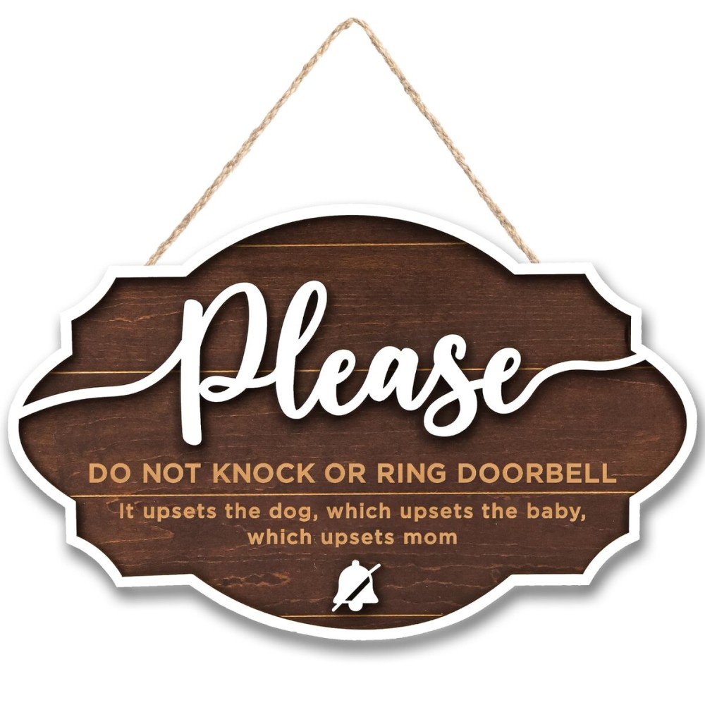Woodamore Do Not Ring Doorbell Sign Baby Sleeping - Please Do Not Knock or Ring Doorbell Sign, No Soliciting Baby Sleeping Sign for Front Door, Shh Dont Ring Doorbell Sign, Do Not Knock Sign Hanger