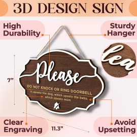 Woodamore Do Not Ring Doorbell Sign Baby Sleeping - Please Do Not Knock or Ring Doorbell Sign, No Soliciting Baby Sleeping Sign for Front Door, Shh Dont Ring Doorbell Sign, Do Not Knock Sign Hanger