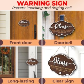 Woodamore Do Not Ring Doorbell Sign Baby Sleeping - Please Do Not Knock or Ring Doorbell Sign, No Soliciting Baby Sleeping Sign for Front Door, Shh Dont Ring Doorbell Sign, Do Not Knock Sign Hanger