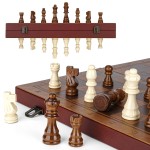 Strong Magnetic Chess Set for Adults & Kids, 15.4 Leather Chess Board & Handcrafted Wooden Chess Pieces with Storage Slots, Portable Travel Chess Game for Beginner and Professional