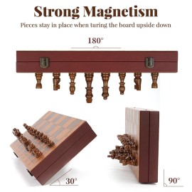 Strong Magnetic Chess Set for Adults & Kids, 15.4 Leather Chess Board & Handcrafted Wooden Chess Pieces with Storage Slots, Portable Travel Chess Game for Beginner and Professional