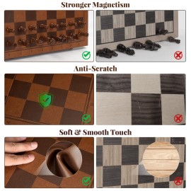 Strong Magnetic Chess Set for Adults & Kids, 15.4 Leather Chess Board & Handcrafted Wooden Chess Pieces with Storage Slots, Portable Travel Chess Game for Beginner and Professional