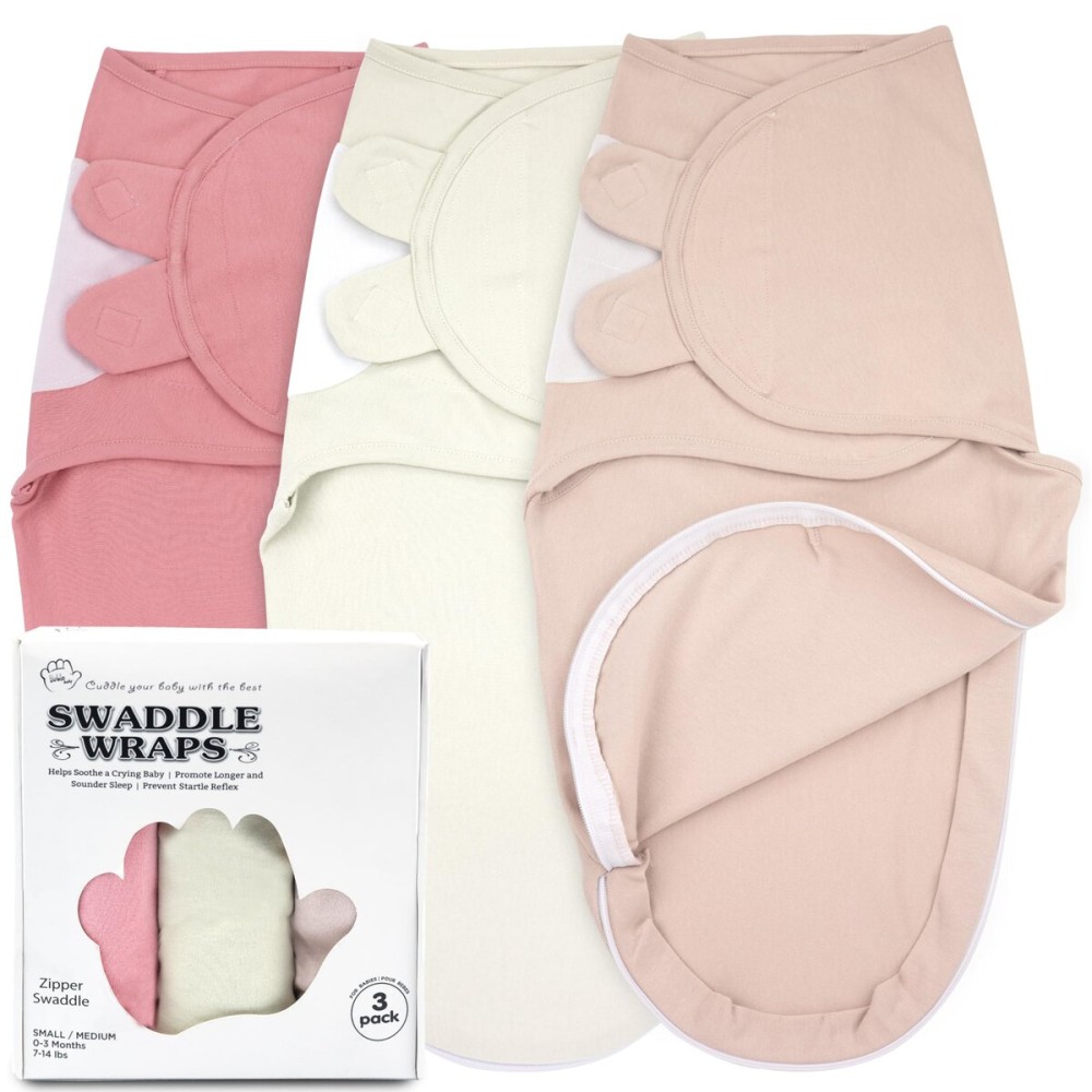 Bublo Baby Organic Swaddles for Newborns - Zipper Swaddles 0-3 Months, 3-Pack - Infant Sleep Sack with Zipper - Adjustable & Breathable Swaddle Blanket Wrap for Newborn Girls (Dusty Pink)