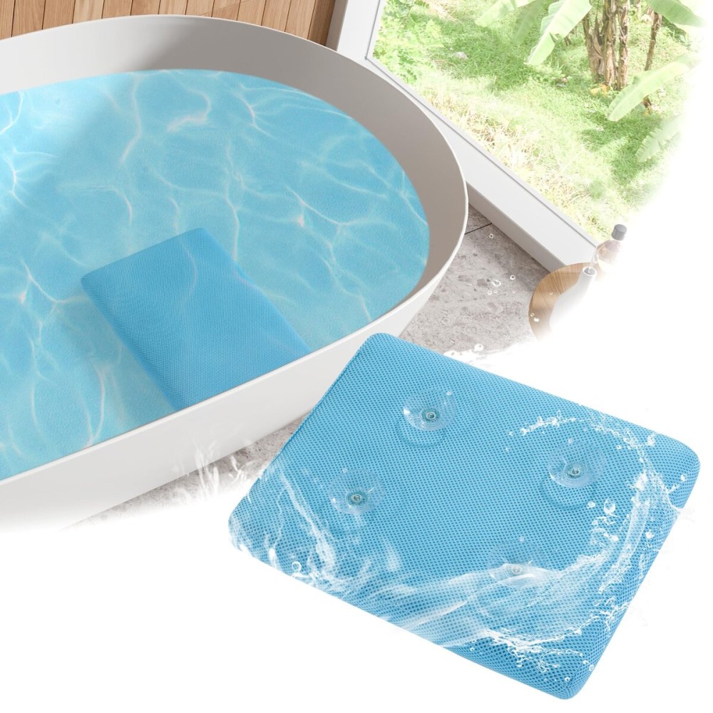 MABOZOO Bath Cushion for Tub with Powerful 4 Non-Slip Suction Cups,Quick Dry Mesh Bathtub Mat,Spa Pillow Bath Accessories for Adults Indoor Outdoor (Blue)