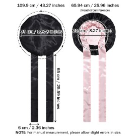 Satin Bonnet Silk Wrap for Sleeping - Reversible Night Cap with Tie Band for Curly Hair (Black + Pink)