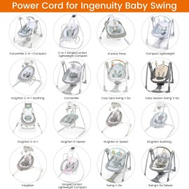 Baby Swing Power Cord for Ingenuity InLighten, Simple Comfort and Swing\'n Go Charger, 2-in-1 Charging Cable with USB A and DC Plug, Power Adapter
