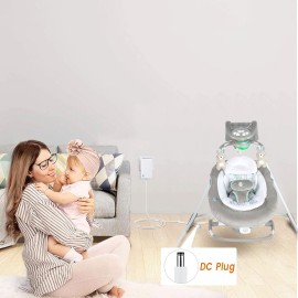 Baby Swing Power Cord for Ingenuity InLighten, Simple Comfort and Swing\'n Go Charger, 2-in-1 Charging Cable with USB A and DC Plug, Power Adapter