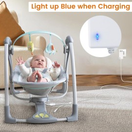 Baby Swing Power Cord for Ingenuity InLighten, Simple Comfort and Swing\'n Go Charger, 2-in-1 Charging Cable with USB A and DC Plug, Power Adapter