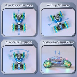 NEUBSAW Remote Control Stunt Car, Gifts Toys for Boys 4-12 Year Old, Gesture Sensing RC Cars 2.4GHz 4WD Drift Hand Controlled Twist Cars, Off-Road 360 Rotating Transform Cars with Lights & Music