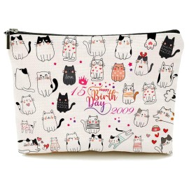 Durfk 15th Birthday Gifts for Teenage Girls, 15 Year Old Girl Gift Ideas, 15th Birthday Girls Decorations Makeup Bags for Her, Sister, Daughter, Niece