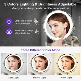 GREENFROM Magnifying Mirror with Lights 1x/15x: 8.5 Double Sided Wall Mounted Lighted Makeup Mirror for Bathroom, Brushed Nickel