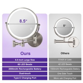 GREENFROM Magnifying Mirror with Lights 1x/15x: 8.5 Double Sided Wall Mounted Lighted Makeup Mirror for Bathroom, Brushed Nickel