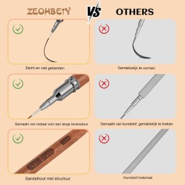 ZEOHBETY Wooden Nail Art Brushes, 5Pcs Nail Art Liner Brushes, Painting Art Design Brush Set Nail Dotting Drawing Tool for Long Lines, Thin Details, Fine Drawing Sizes 6/9/12/15/18mm, Natural