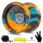 YOYOSTUDIO H17 Responsive Yoyo Professional Dual Purpose Yoyo for Kids 8-12 Unresponsive Yo Yo for Adults with Yoyos Bearings Kits, 10 Yo-Yo Strings, Case & Glove (Black Gold Blue)