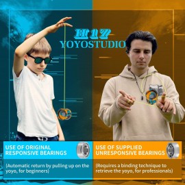 YOYOSTUDIO H17 Responsive Yoyo Professional Dual Purpose Yoyo for Kids 8-12 Unresponsive Yo Yo for Adults with Yoyos Bearings Kits, 10 Yo-Yo Strings, Case & Glove (Black Gold Blue)